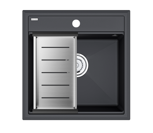 Кухонная мойка + коландер Paulmark PM115051-AN+A375-BS 50х50 цвет черный